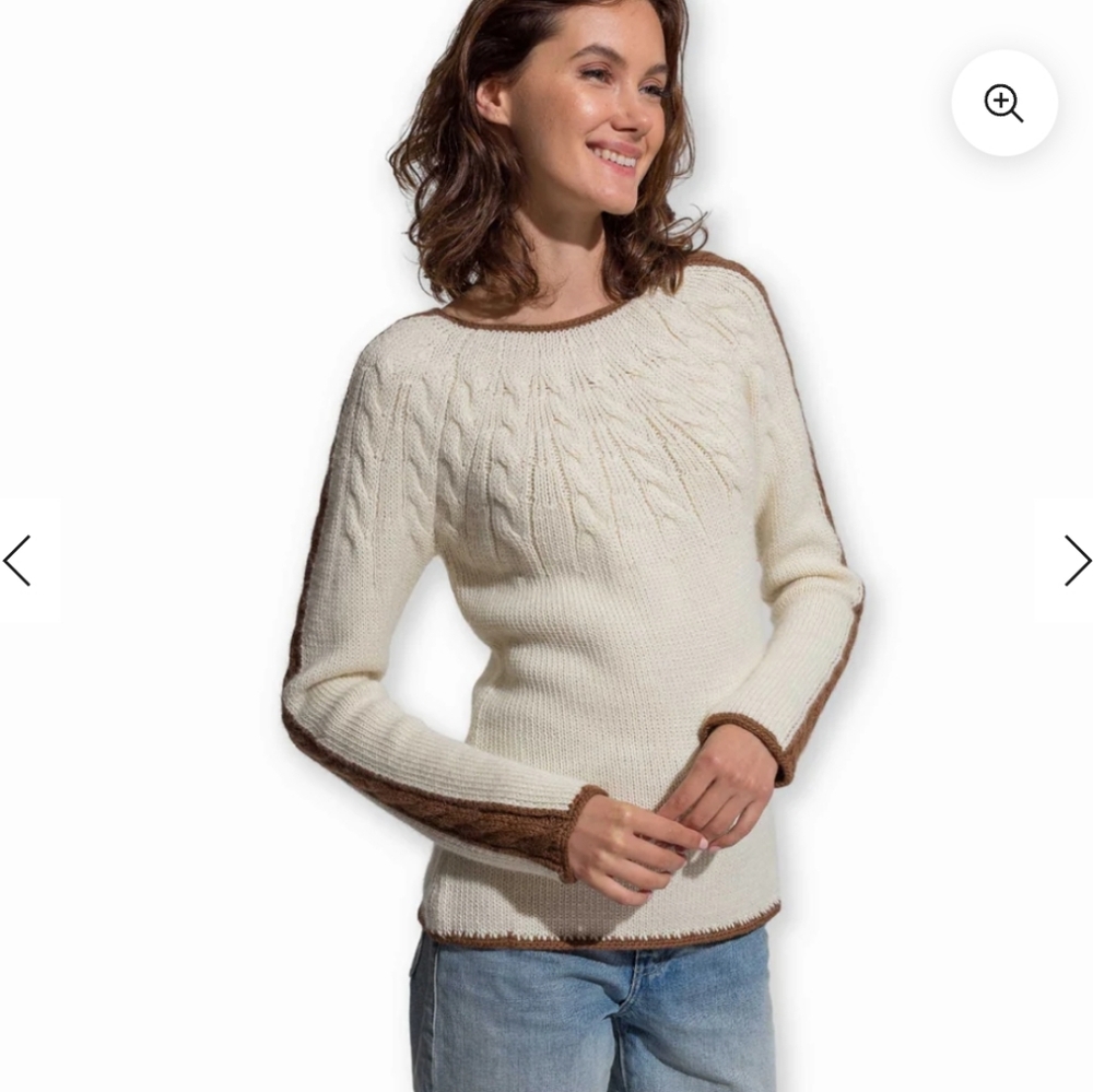 Alicia Adams Alpaca Ivory and Brown Jumper Sweater Long sleeve Womens size XS